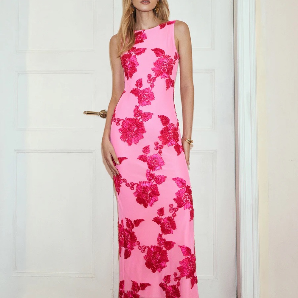 NET - Commense Pink Jacquard Maxi Dress